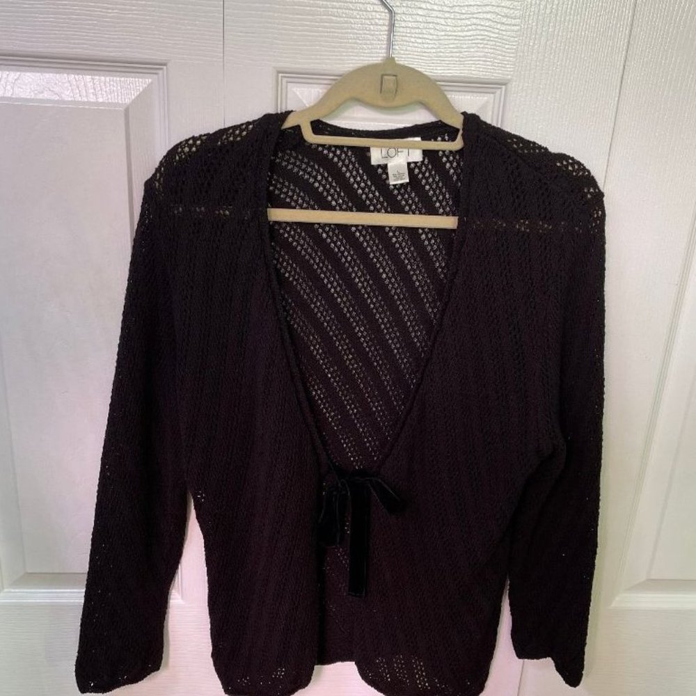 Loft Ann Talyor Sweater Tie Front Black Size Large